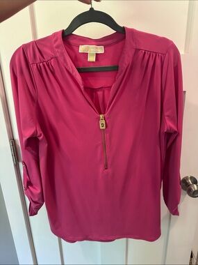 Michael Kors Hot Pink Zip-Front Blouse